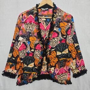 Alberto Makali Women Vtg 90s Y2K Eclectic Butterfly Crinkle Ruffle Cardigan XL
